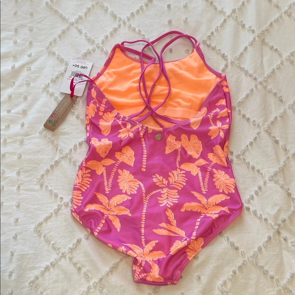 Justice Tropical Pink and Orange Kids One Piece Swimsuit nwt